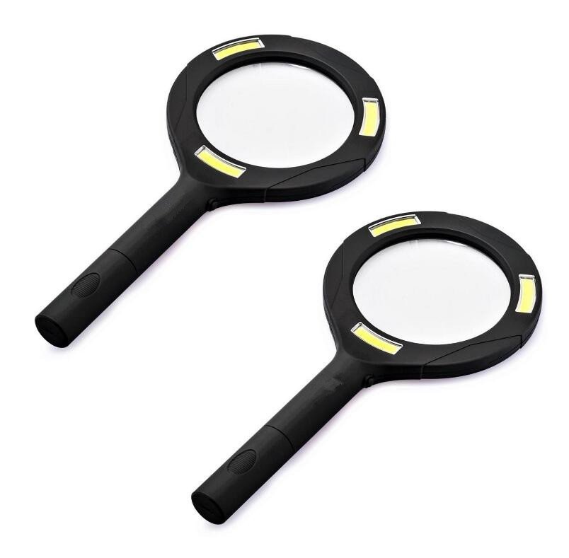 GM10672+3 COB LEDs Flashlight Loepen 3X Non-slip Handle Reading Magnifier Lens Jewelry Lighted Loupe Magnifying Glass In Magnifiers AA